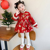 女童风拜年服冬季2025新款女旗袍裙子保暖冬装喜庆棉衣外套P93，童装外套，祺妙童装