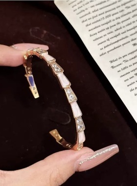 白贝母灵蛇手镯女贵气轻奢时尚气质开口蛇形蛇骨手环