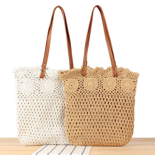 Large capacity woven commuter bag beach vacation daily casua