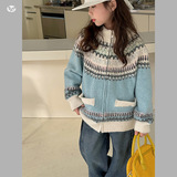 女童毛衣外套2025年秋冬新款加厚费尔岛提花针织开衫中大童拉链衫，童装毛衣，祺儿童装