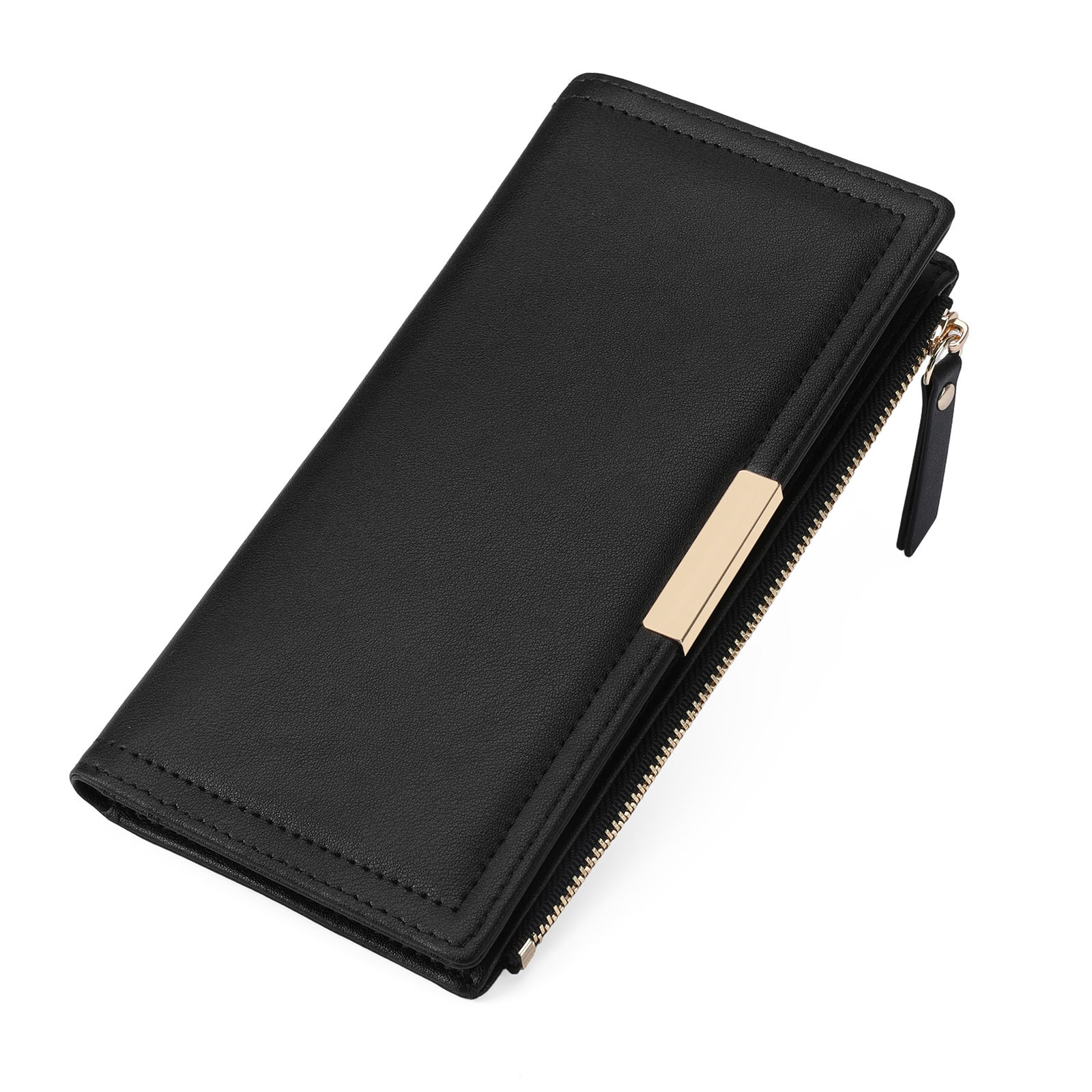 女式钱包长款两折带拉链多功能皮革钱夹大容量卡位手拿银包现货