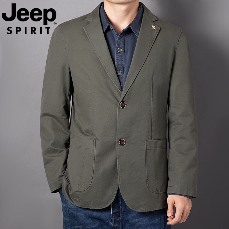 JEEP吉普官方正品牌男装休闲小西装男士春秋新款战地纯棉西服外套