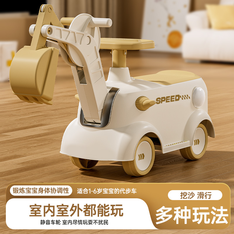 儿童滑行车2-6岁滑步车玩具可坐四轮挖掘机灯光音乐滑行车