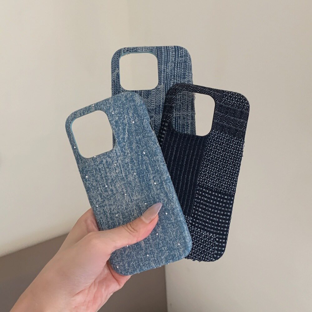 复古丹宁牛仔布纯色手机壳适用 iPhone16/15/14promax小众做旧拼接款高级感苹果13/12 半包硬壳保护套