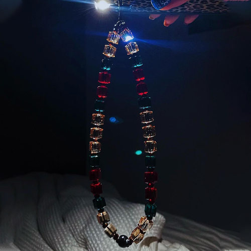 KKBEAD欧美波西米亚循环彩色方块8mm水晶手机链手绳几何吊坠