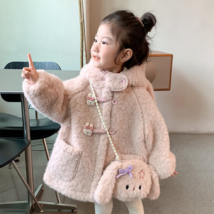 女童冬装外套2025新款洋气女毛毛衣儿童冬季羊羔绒秋冬款上衣