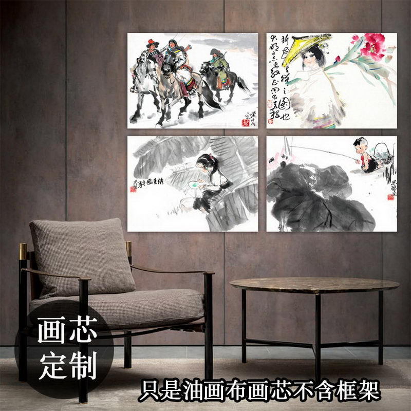 复古书房挂画公室企业装饰画芯艺术画中式名家水墨画打马球牧童图片