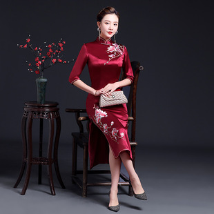 喜婆婆婚宴装旗袍连衣裙春秋季端新娘妈妈结婚敬酒礼服婚礼贵