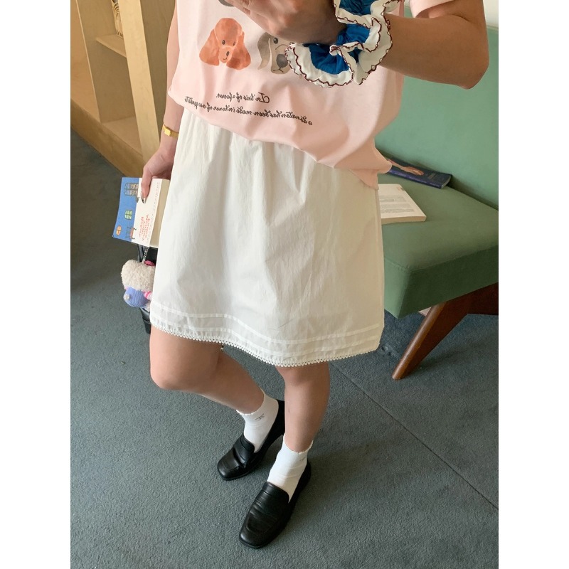 學(xué)姐家 少女心事 韓系花邊拼接松緊腰A字短裙女夏季新款休閑裙子