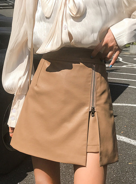 2023秋冬气质小皮裙半身裙子女时尚拉链PU皮短裙显瘦腰a字裙裤