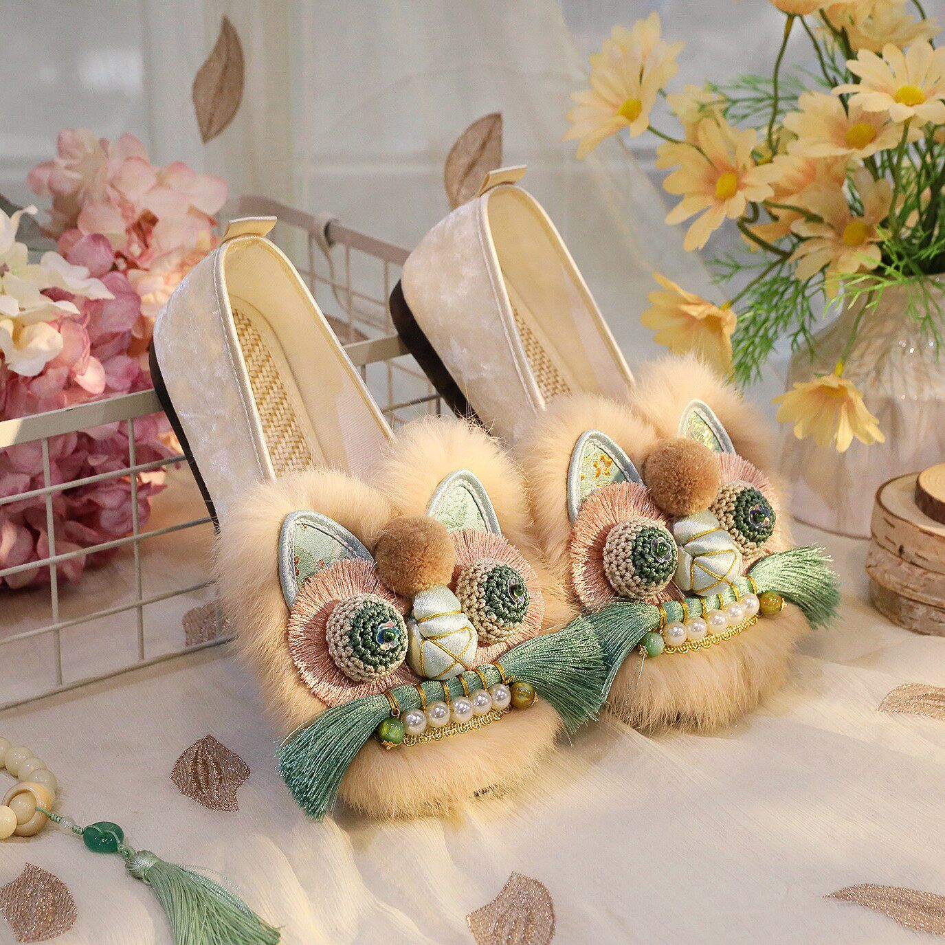 虎头鞋女成人春夏软底居家外穿绿色国风包头半拖鞋非遗手工布鞋女