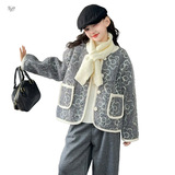 女童加厚外套2025年秋冬新款中大童花朵刺绣开衫休闲毛线围脖上衣，童装外套，祺儿童装