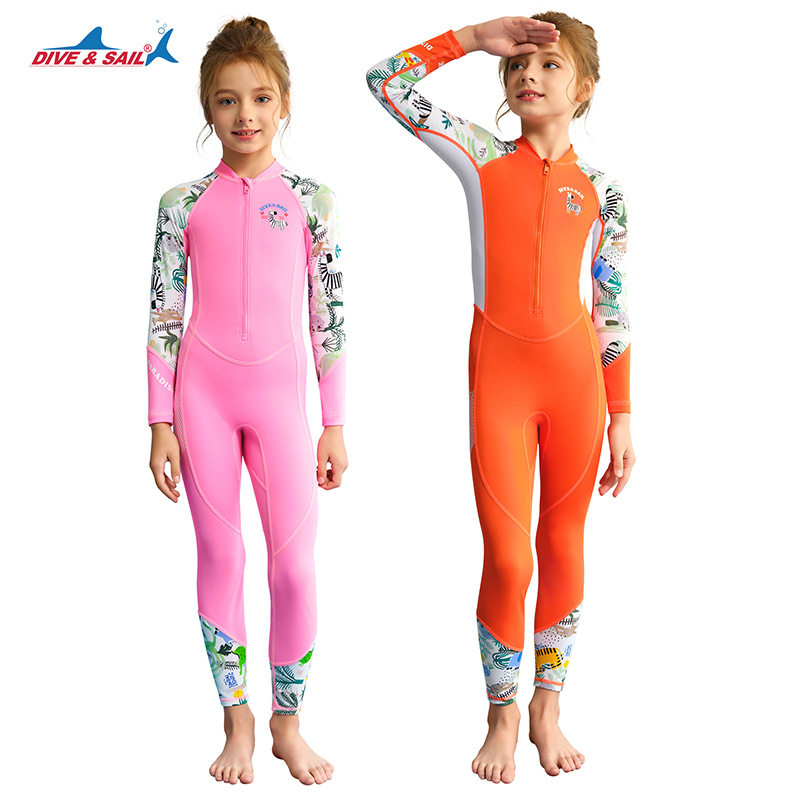 儿童泳衣连体长袖防晒速干透气泳装女童训练浮潜冲浪水母衣潜水服