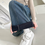 女童2025年冬季新款加绒侧拼接压花牛仔裤女孩修身保暖宽松阔腿裤，童装裤子，祺儿童装