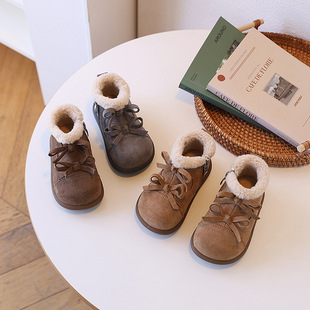 2025新款女童冬鞋加绒3-4岁宝宝靴子二棉小童时尚短靴公主棉靴5