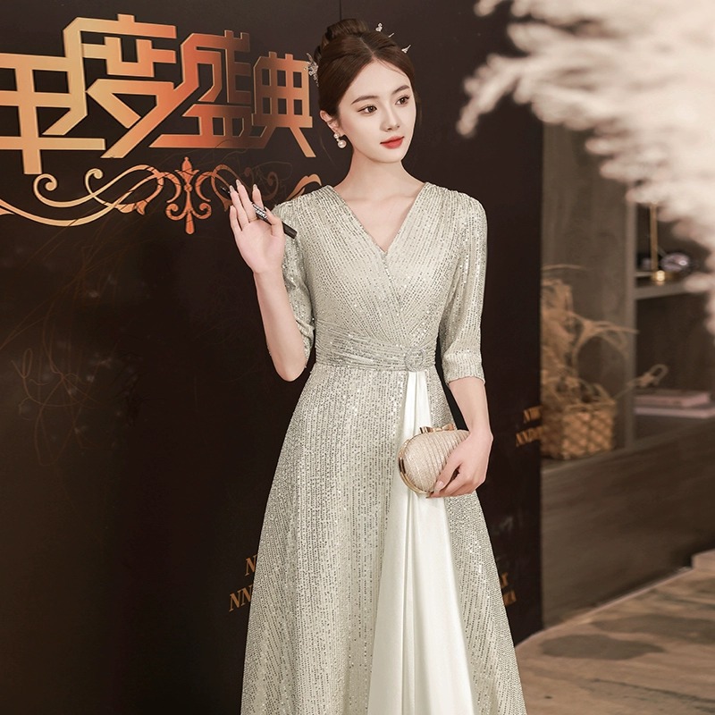 亮片晚礼服女2025新款级感宴会气质长裙艺考主持人合唱团演出服