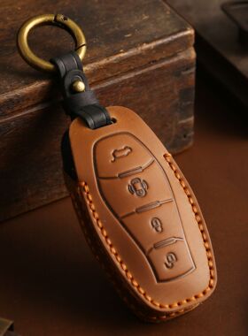 适用于23款全新红旗H5钥匙包 h5专用真皮钥匙套遥控壳扣手工饰品