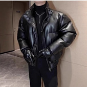 猛男ins潮牌级感痞帅pu皮棉衣冬季 专柜特价 立领加厚保暖防水