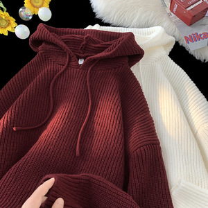 连帽毛衣秋冬款慵懒风休闲情侣宽松百搭针织衫卫衣L4109-P50控98图片