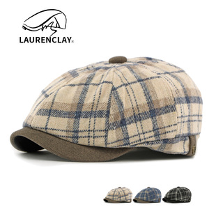 秋冬季加绒保暖帽子女士八角帽英伦复古格纹鸭舌帽机车帽报童帽