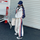 女童套装2025秋季新款撞色字母卫衣阔腿裤两件套中大童休闲春秋装，童装休闲套装，祺儿童装