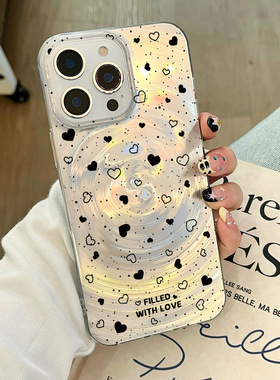 旋风Black little heart pc case适用iphone 11 12 13 14 15 16 plus 17 pro max