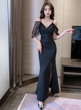 5238 新款吊带连衣裙女2023秋冬款礼服裙纯欲裙子长裙黑色包臀裙