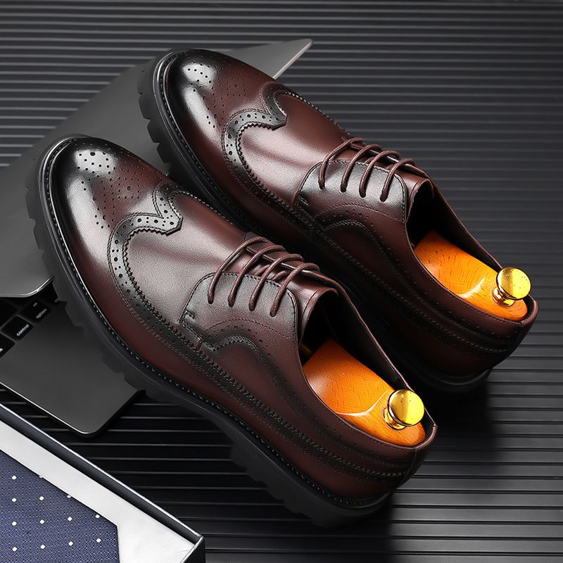 2025夏季奥伦布洛克雕休闲皮鞋厚底真皮透休闲鞋正装结婚男鞋