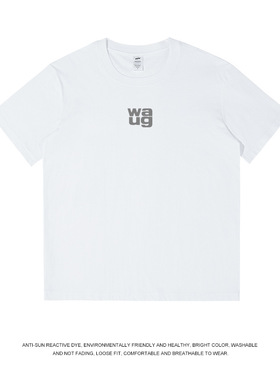 牛马搬砖230G纯棉短袖男T恤夏季字母印花WAUG女打底T恤圆领WANG