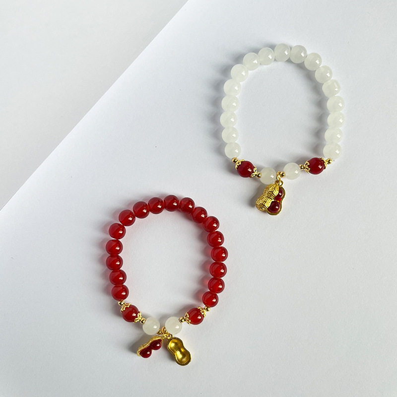 好事花生方白玉手串 小红书网红仿珍珠花生手链 仿玛瑙圈手饰品