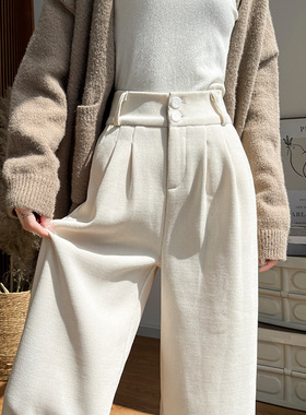 加绒雪尼尔阔腿裤女秋冬季2025新款腰垂感直筒窄版小个子西装裤