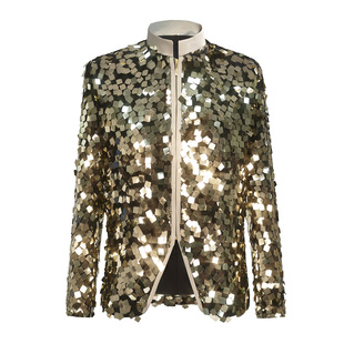 男团歌手闪亮舞台演出服亮片小外套时尚立领拉链款上衣潮流表演服