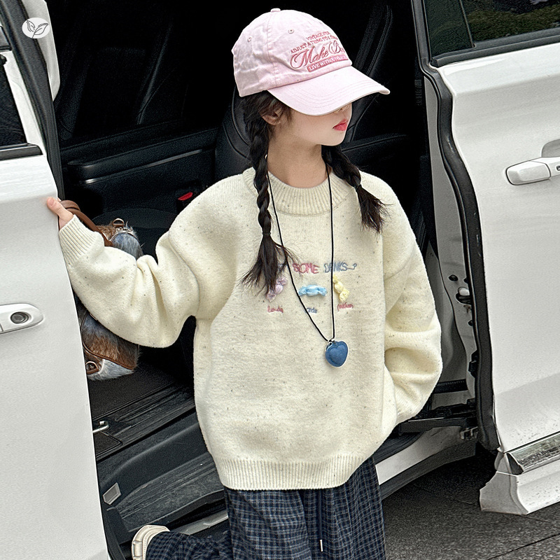 女童加厚毛衣2025年秋冬新款卡通糖果针织衫中大童可爱打底衫上衣，童装毛衣，祺儿童装