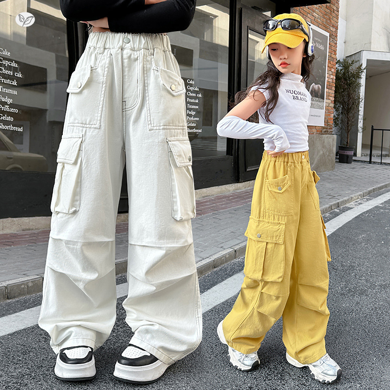 女童裤子2025秋季女中大童休闲裤爵士舞长裤儿童棉布工装裤阔腿裤，童装裤子，祺儿童装