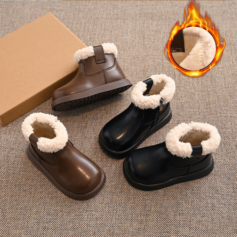 kids ankle boots girls boy warm thermal shoes winter leather