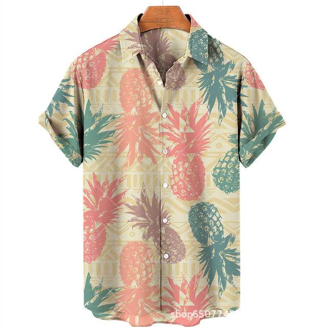 水果图案3D印花休闲短袖衬衫Casual Fruit Print Hawaiian TShirt