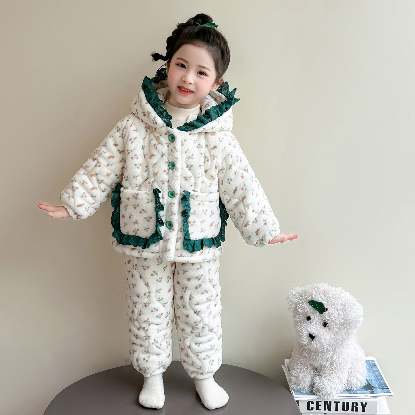 女童睡衣秋冬款2025新款儿童家居服三层加绒加厚冬装保暖套装P112，童装家居服（睡衣），祺妙童装