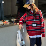 女童条纹毛衣2025秋季新款中大童polo领针织衫春秋休闲撞色打底衫，童装毛衣，祺儿童装