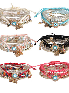 跨境热销欧美手工串珠饰品 邪恶眼睛手链 恶魔眼睛多层手链