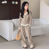 女童开衫套装2025秋季新款假两件上衣阔腿裤两件套中大童垂感洋气，童装休闲套装，祺儿童装
