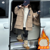 女童加绒加厚派克服2025年冬季新款中大童工装棉服御寒夹克衫外套，童装棉衣，祺儿童装
