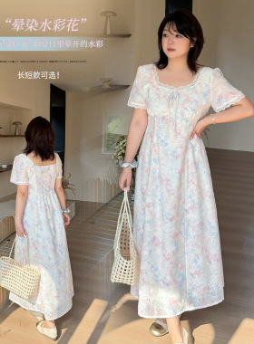 大码碎花姐妹长短款连衣裙2026夏季新款温柔甜美风裙子