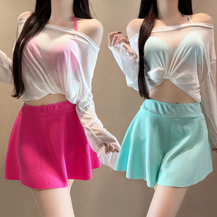 罩衫 分体三件套长袖 防晒女孩遮肉钢托泡温泉 泳衣女款 微胖女士大码