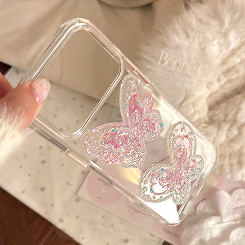AceCase粉色油画蝴蝶iphone16苹果17promax适用15手机壳14透明闪粉13少女