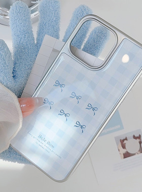 AceCase鎏金小清新iphone16手机壳15promax蓝格纹14电镀13滴胶12适用苹果11简约