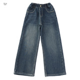 女童2025年冬季新款小清新后袋爱心刺绣牛仔裤女孩户外加绒阔腿裤，童装裤子，祺儿童装