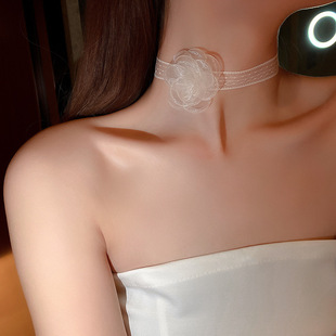 女百搭吊坠颈脖链 甜美蕾丝锁骨链蝴蝶结颈链超仙镂空颈带项圈个性