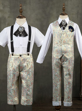男儿童提花马甲衬衫裤演出服