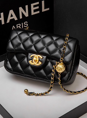 小香风新款金球包2025真皮方胖子菱格链条斜挎包春夏百搭直播爆款