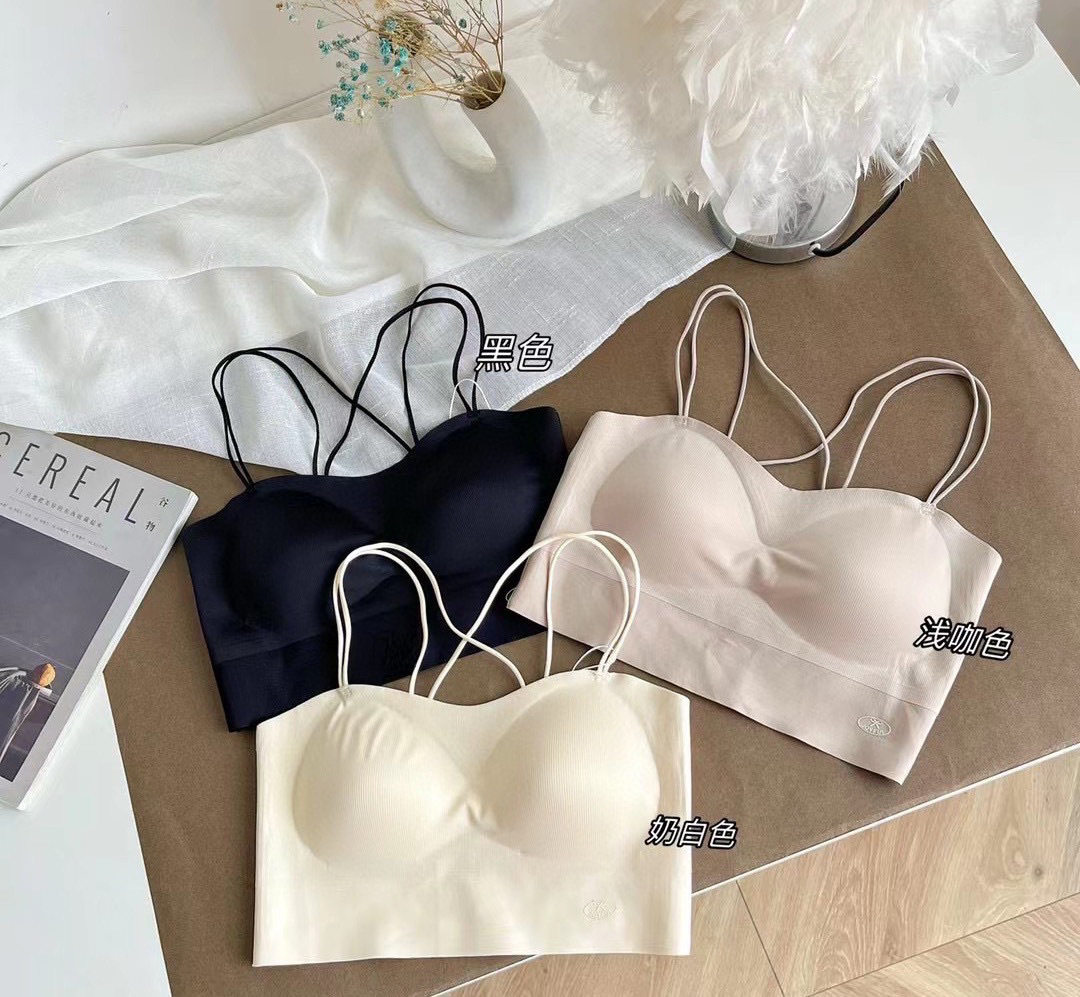 枫之欣7265无痕贴胶裹胸女美背交叉细带镂空文胸无痕聚拢抹胸背心